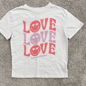 SmileyWorld Kids White Tee with Pink and Purple Love Design